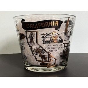 Mid Century Modern California Souvenir Glass  Ice Bucket 1950's Iconic Locations